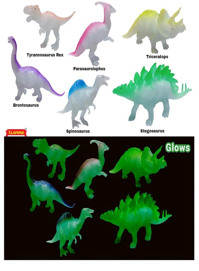 CLAPONE 6 Pcs Glow in Dark Mini Dinosaur Toy Set for Kids - Dino Action Figure Cupcake Toppers, Party Favors, Goody Bag Fillers, Classroom Prizes & Birthday Decorations for Boys & Girls - Image 5